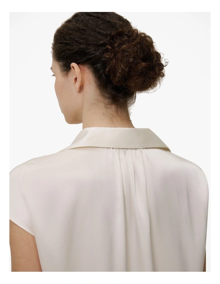 Silk Satin Cap Sleeve Shirt in Parchment image 3