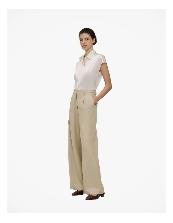 Silk Satin Cap Sleeve Shirt in Parchment image 4