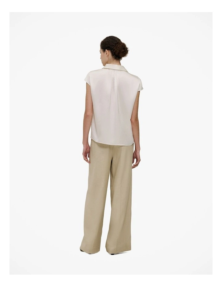 Silk Satin Cap Sleeve Shirt in Parchment image 5