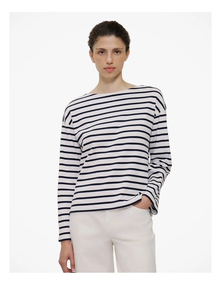Australian Cotton Breton Stripe Long Sleeve T-shirt in Night Sky image 1