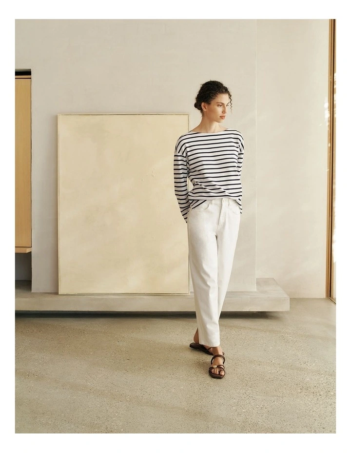 Australian Cotton Breton Stripe Long Sleeve T-shirt in Night Sky image 2