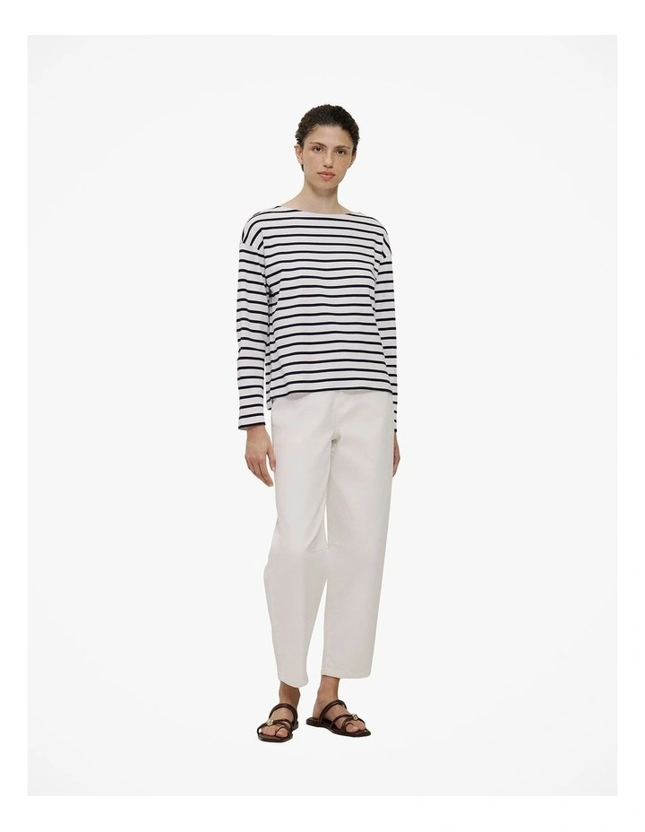 Australian Cotton Breton Stripe Long Sleeve T-shirt in Night Sky image 3
