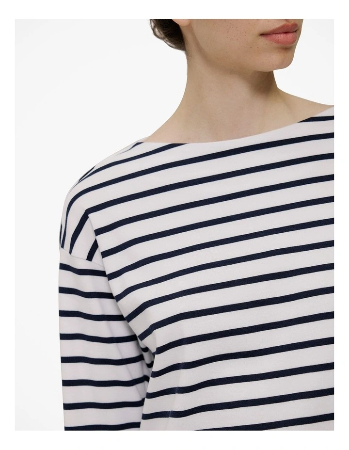 Australian Cotton Breton Stripe Long Sleeve T-shirt in Night Sky image 4