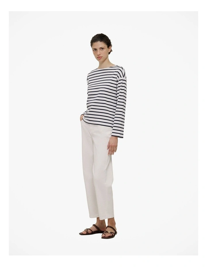 Australian Cotton Breton Stripe Long Sleeve T-shirt in Night Sky image 5
