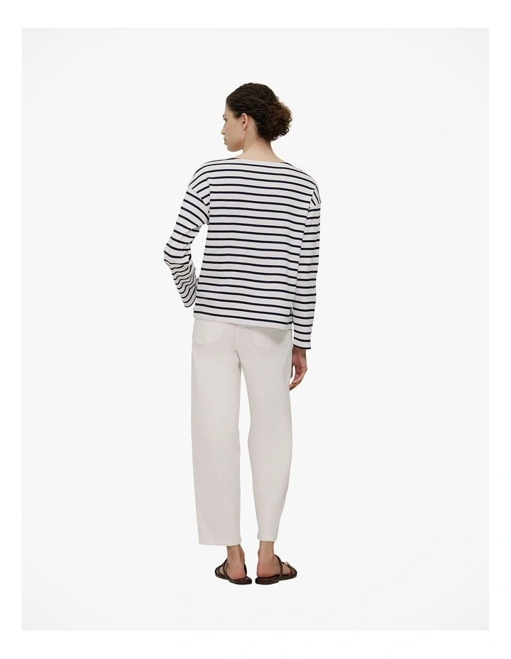 Australian Cotton Breton Stripe Long Sleeve T-shirt in Night Sky image 6
