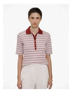 Half Placket Stripe Polo in Russet