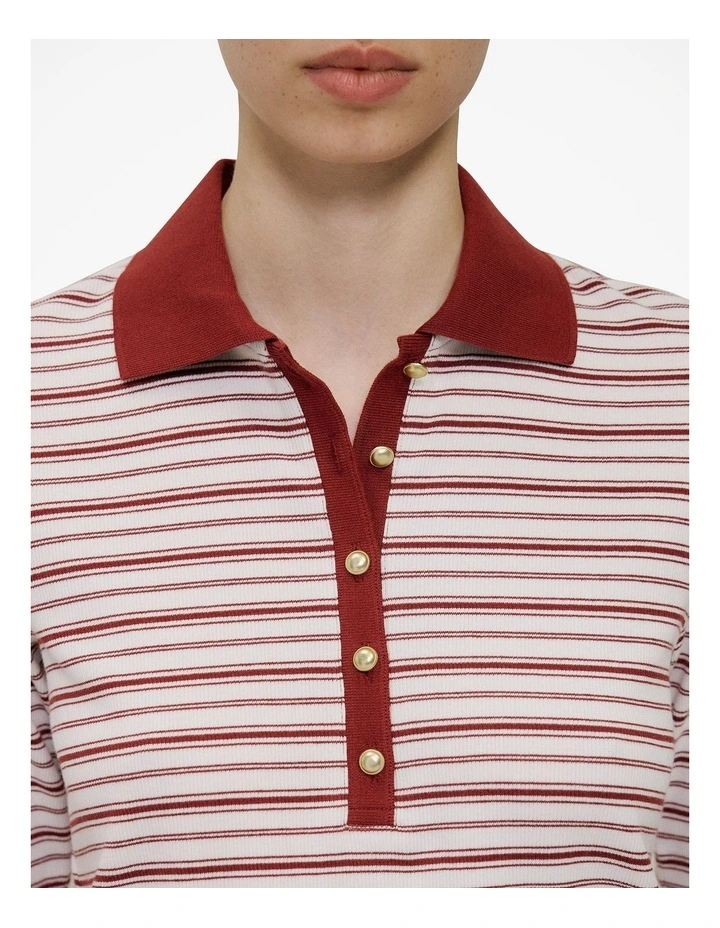 Half Placket Stripe Polo in Russet image 3