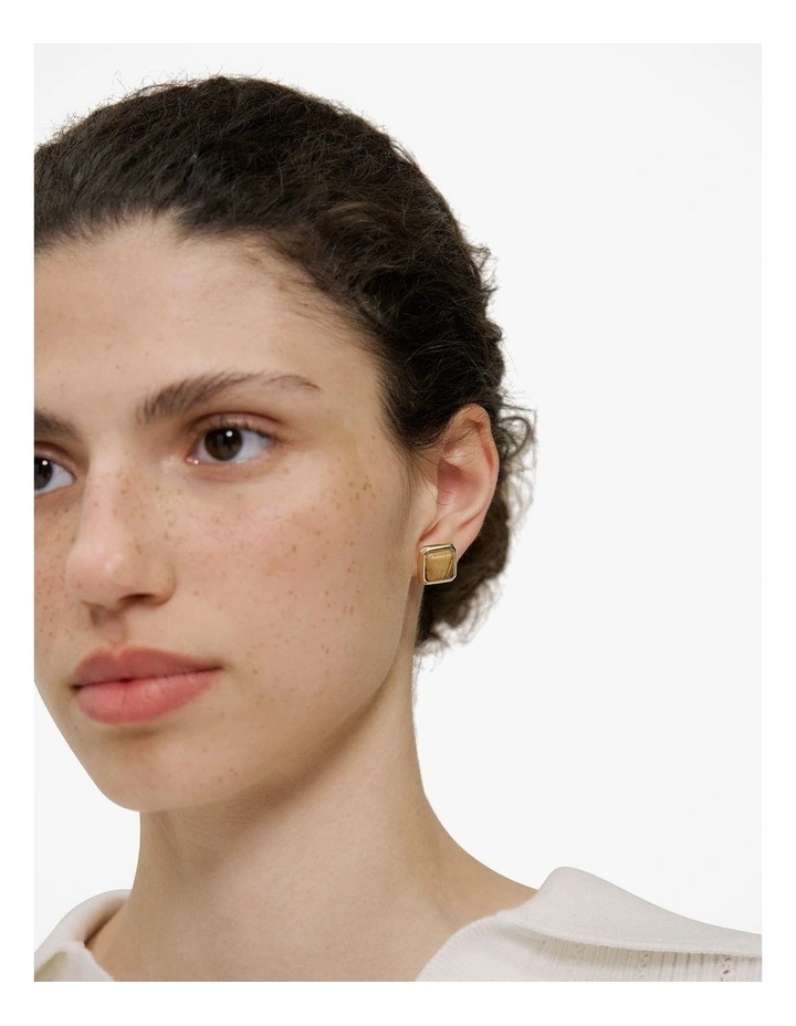 Nerina Stone Stud Earrings in Gold image 2