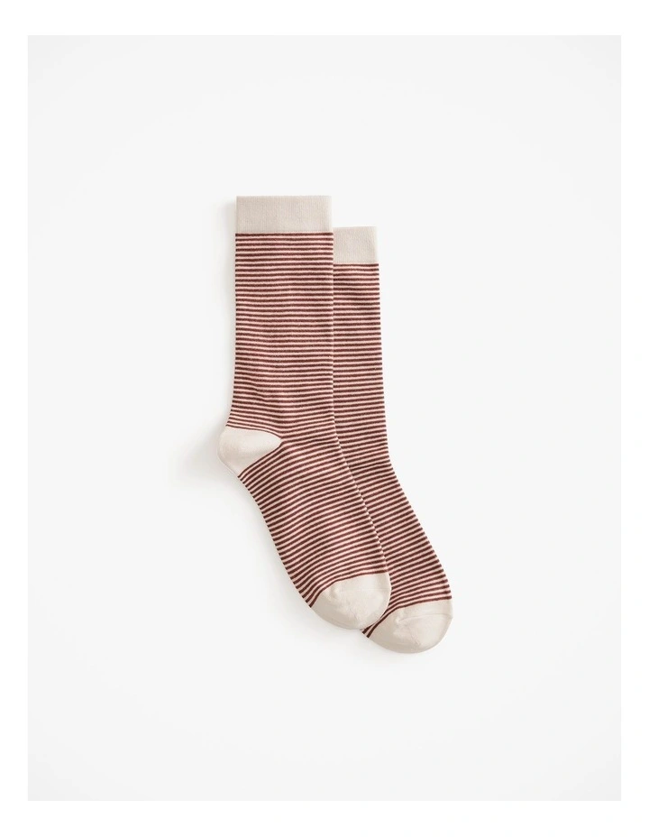 Multi Stripe Crew Sock in Russet image 1