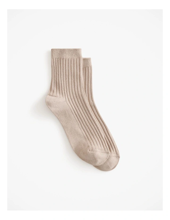 Metallic Rib Crew Sock in Clay image 1