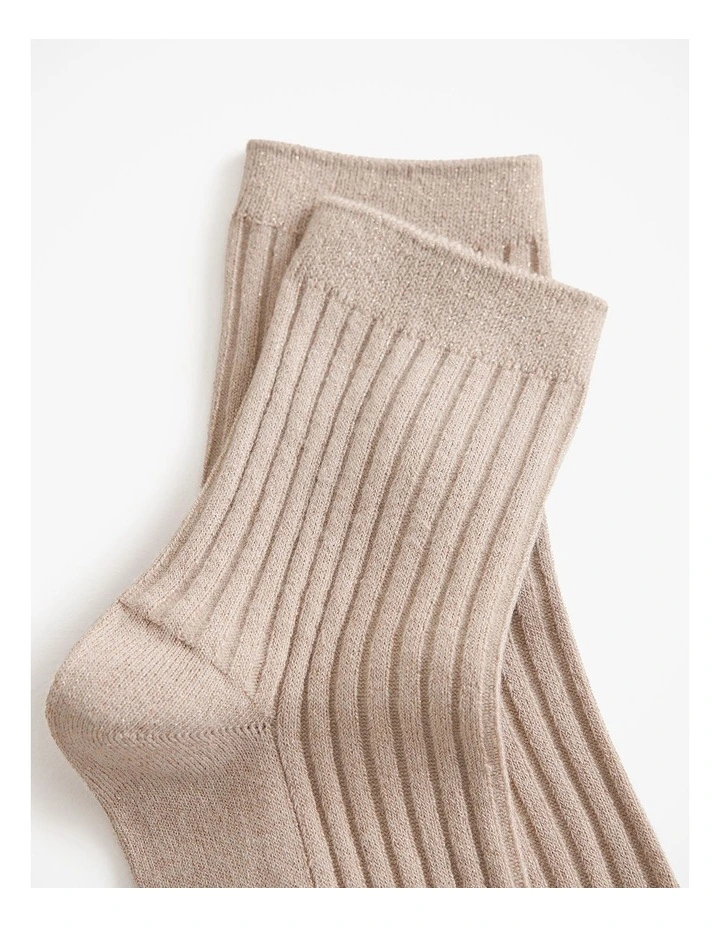 Metallic Rib Crew Sock in Clay image 2