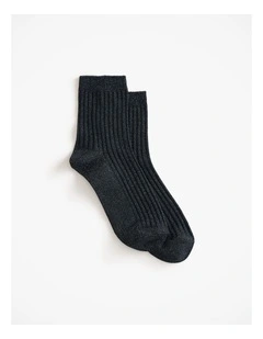 Metallic Rib Crew Sock in Night Sky