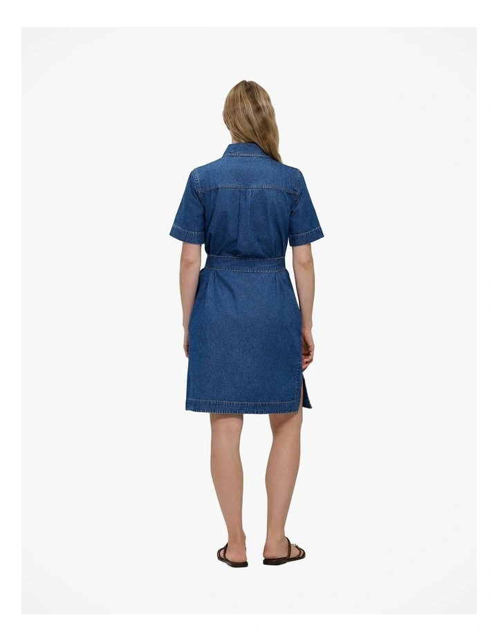 Denim Belted Shirt Dress in Mid Blue image 4