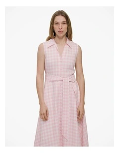 Gingham Linen Sleeveless Shirt Dress in Blossom Pink