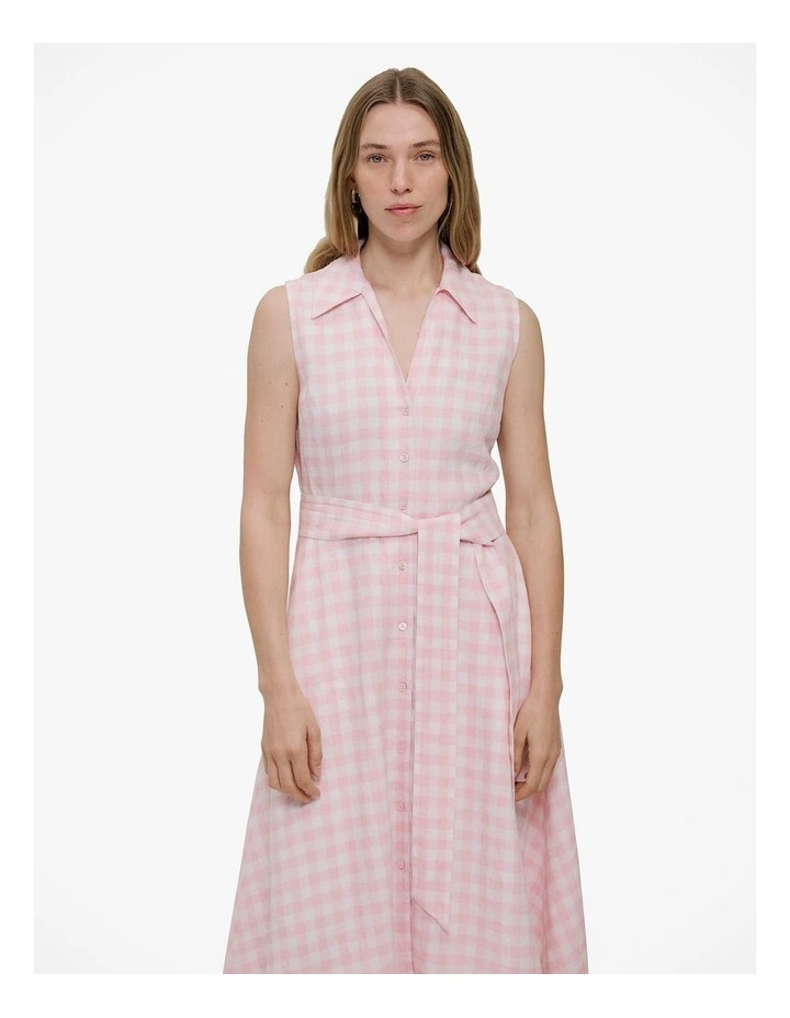 Gingham Linen Sleeveless Shirt Dress in Blossom Pink image 1