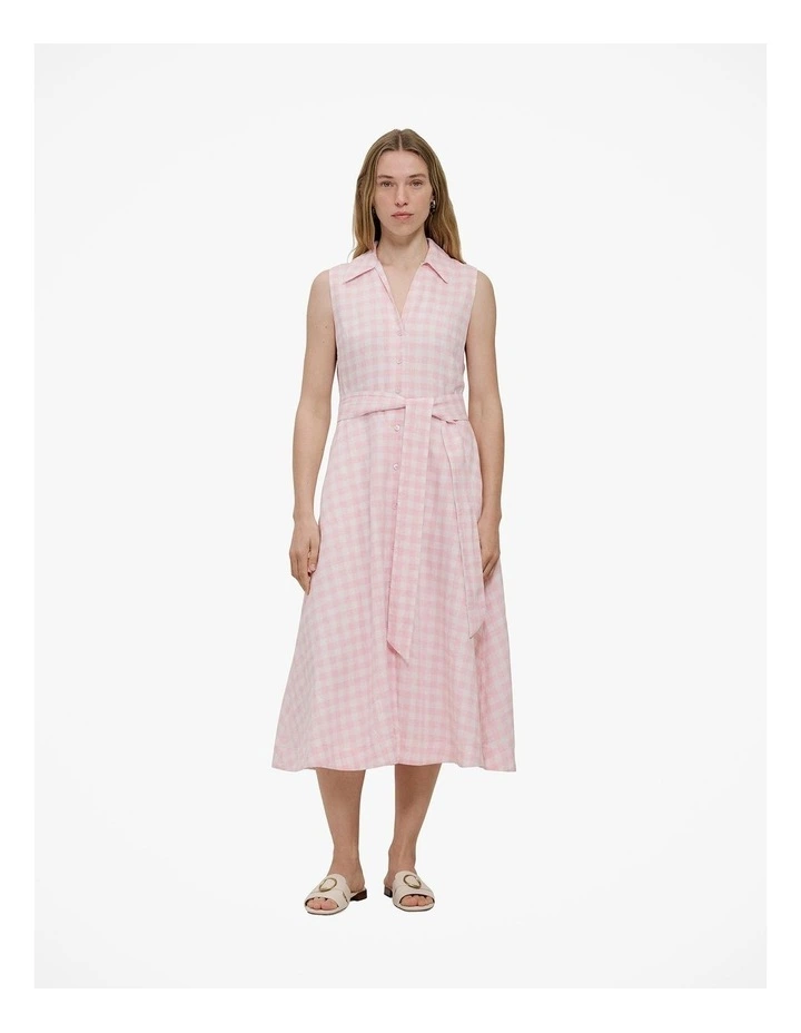 Gingham Linen Sleeveless Shirt Dress in Blossom Pink image 3