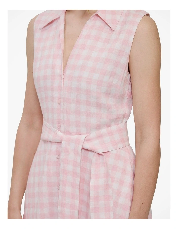 Gingham Linen Sleeveless Shirt Dress in Blossom Pink image 4