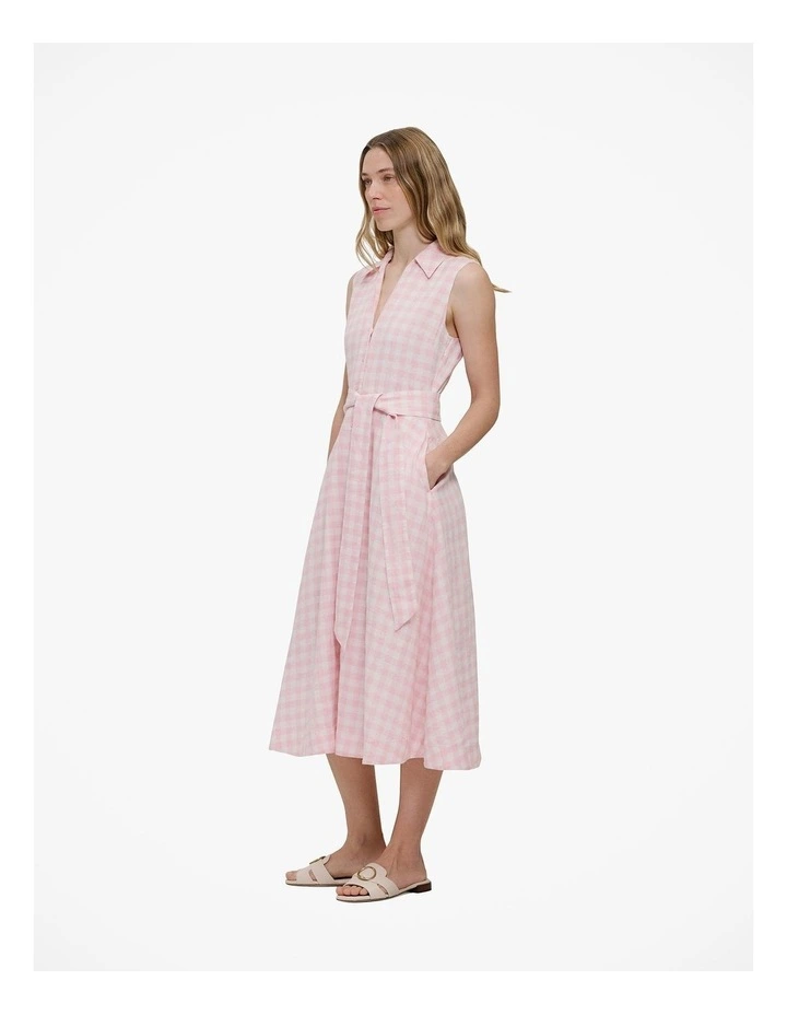 Gingham Linen Sleeveless Shirt Dress in Blossom Pink image 5