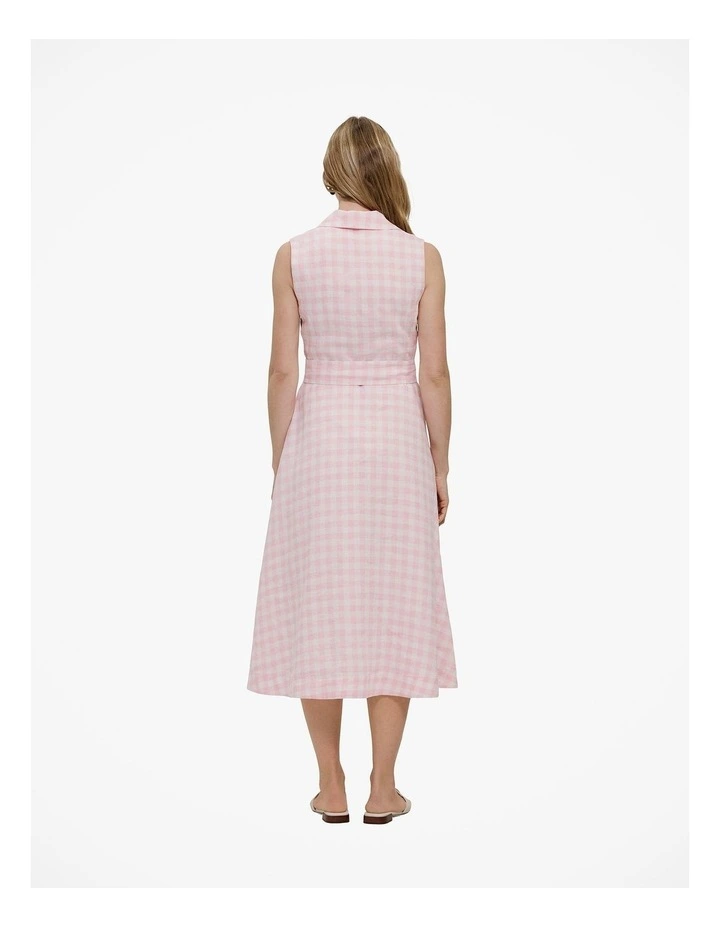 Gingham Linen Sleeveless Shirt Dress in Blossom Pink image 6