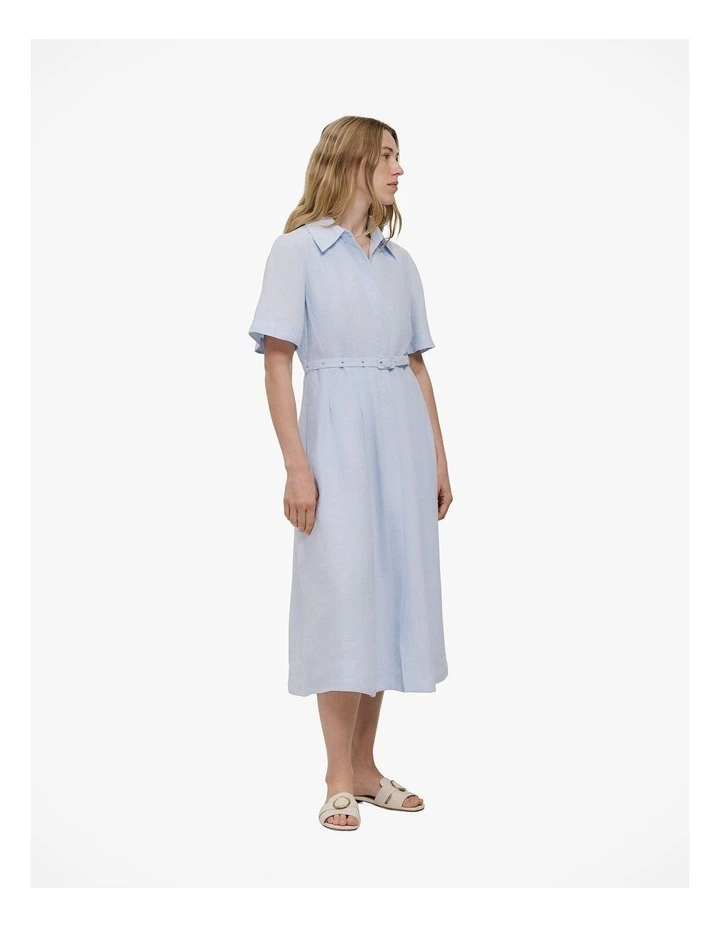 Linen Belted Short Sleeve Shirt Dress in Ice Blue image 5
