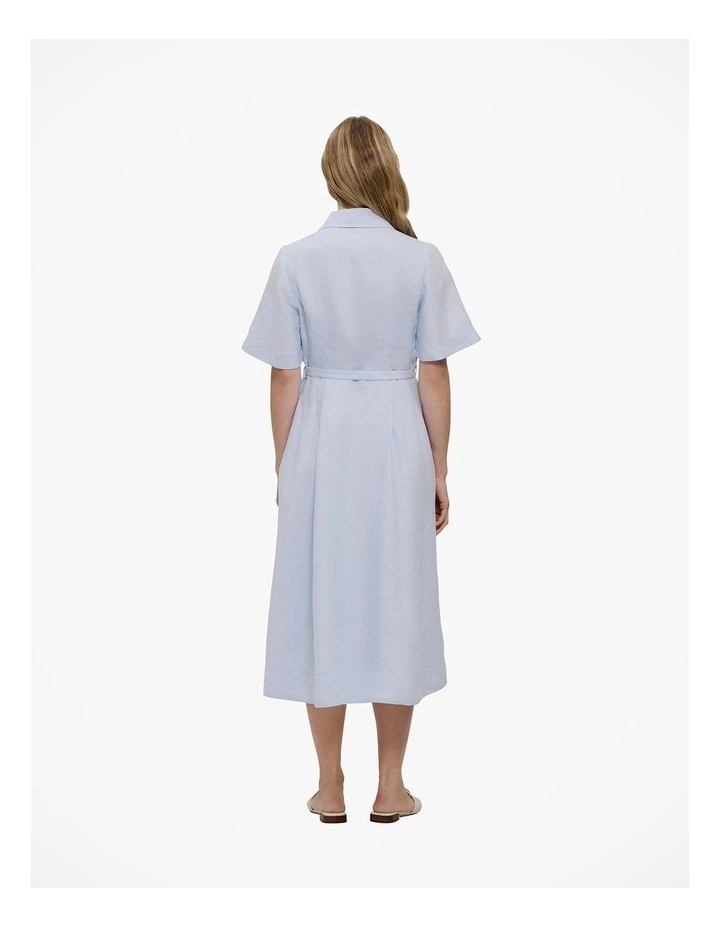 Linen Belted Short Sleeve Shirt Dress in Ice Blue image 6