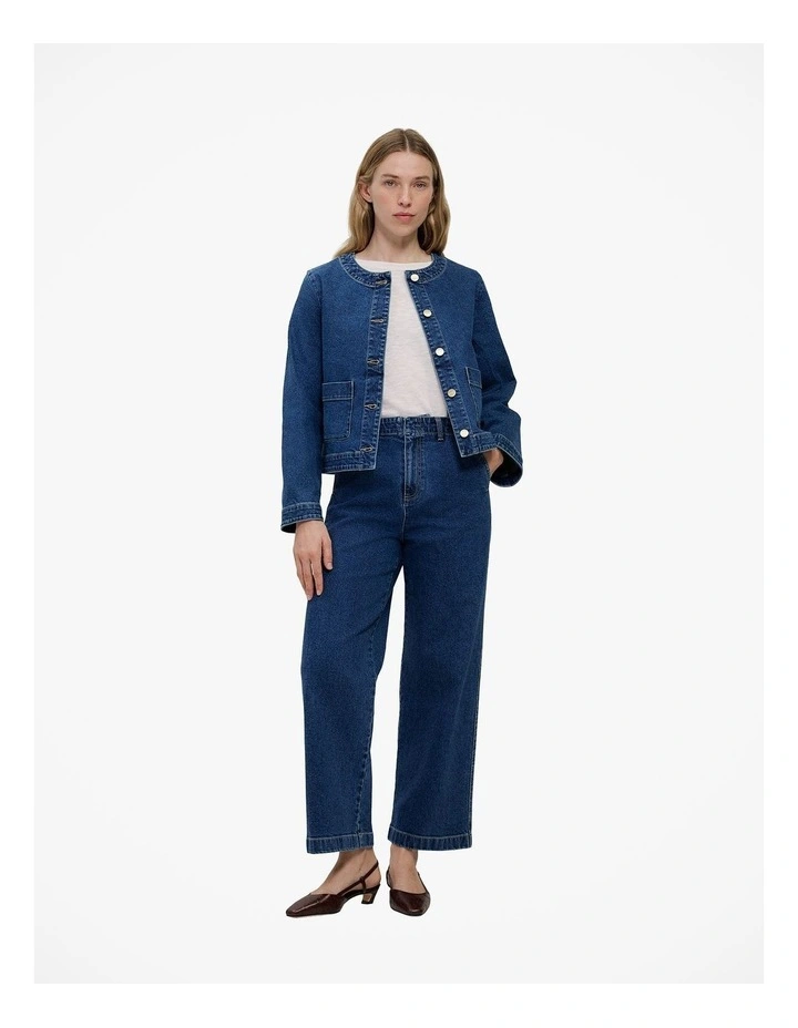 Collarless Cropped Denim Jacket in Mid Blue image 3