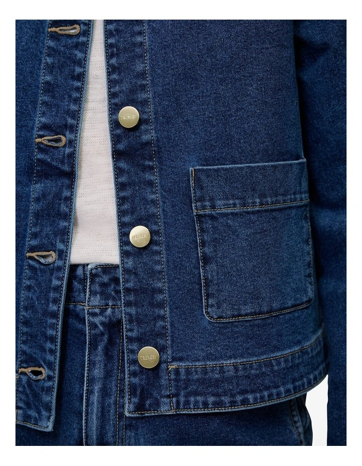 Collarless Cropped Denim Jacket in Mid Blue image 4