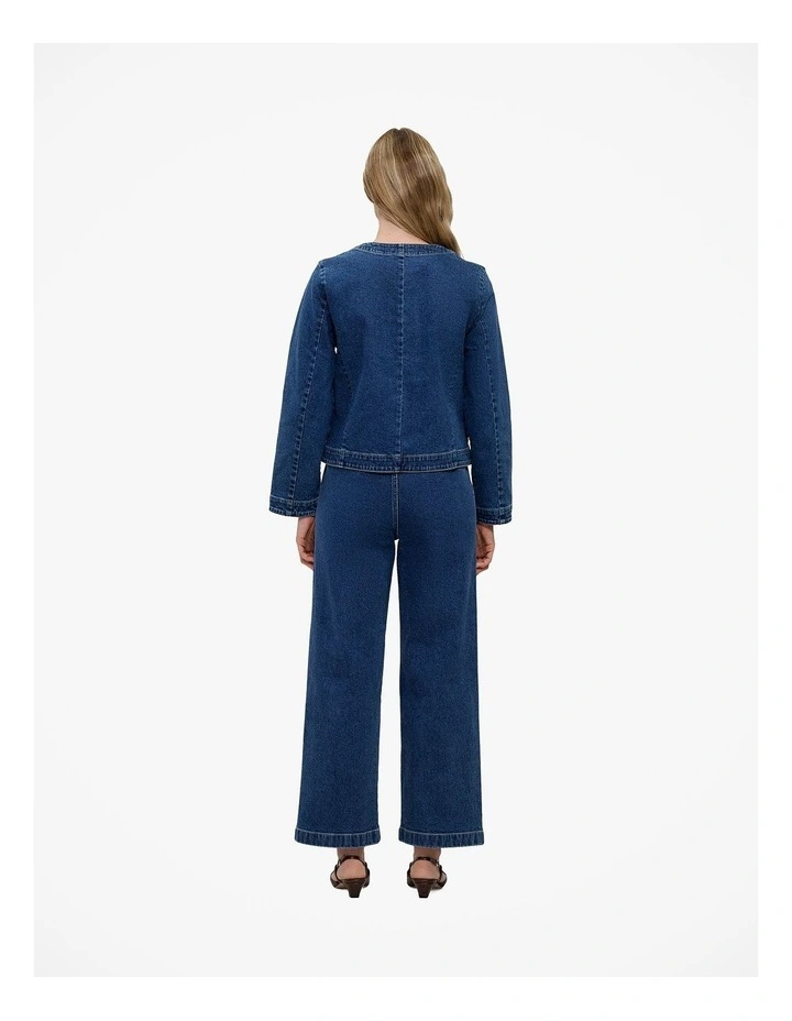 Collarless Cropped Denim Jacket in Mid Blue image 6