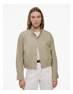 Funnel Neck Bomber Jacket in Olive Brown