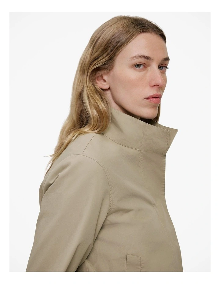 Funnel Neck Bomber Jacket in Olive Brown image 4