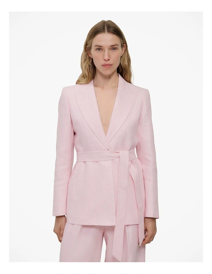 Linen Herringbone Belted Jacket in Blossom Pink image 1
