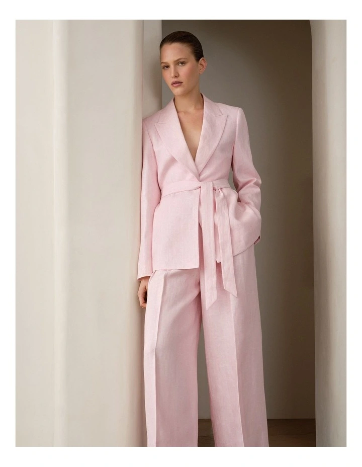 Linen Herringbone Belted Jacket in Blossom Pink image 2