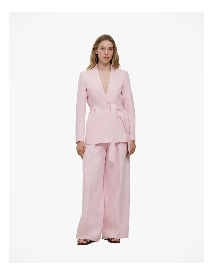 Linen Herringbone Belted Jacket in Blossom Pink image 3
