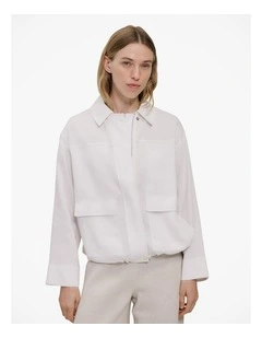 Linen Blend Panel Detail Jacket in White