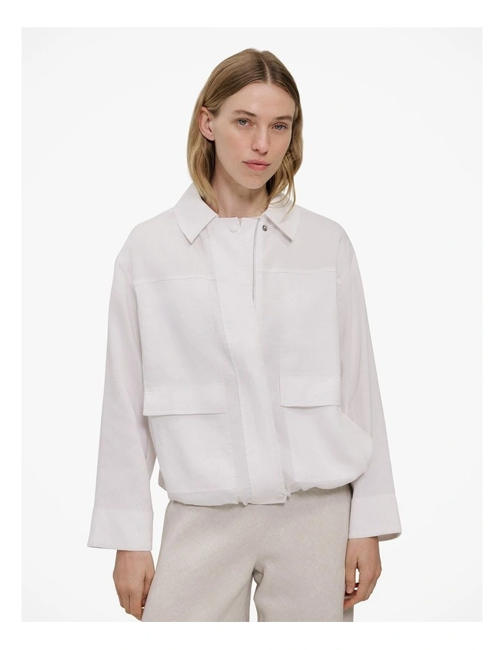 Linen Blend Panel Detail Jacket in White image 1