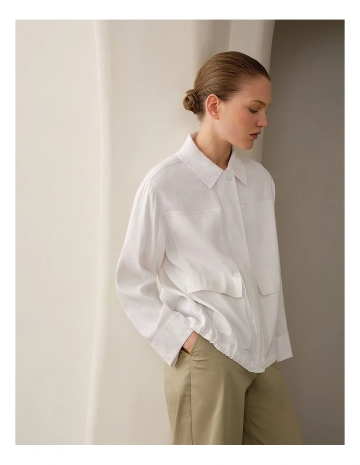 Linen Blend Panel Detail Jacket in White image 2