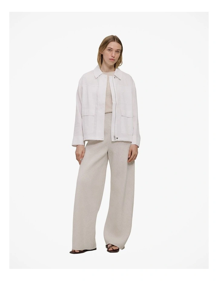 Linen Blend Panel Detail Jacket in White image 3