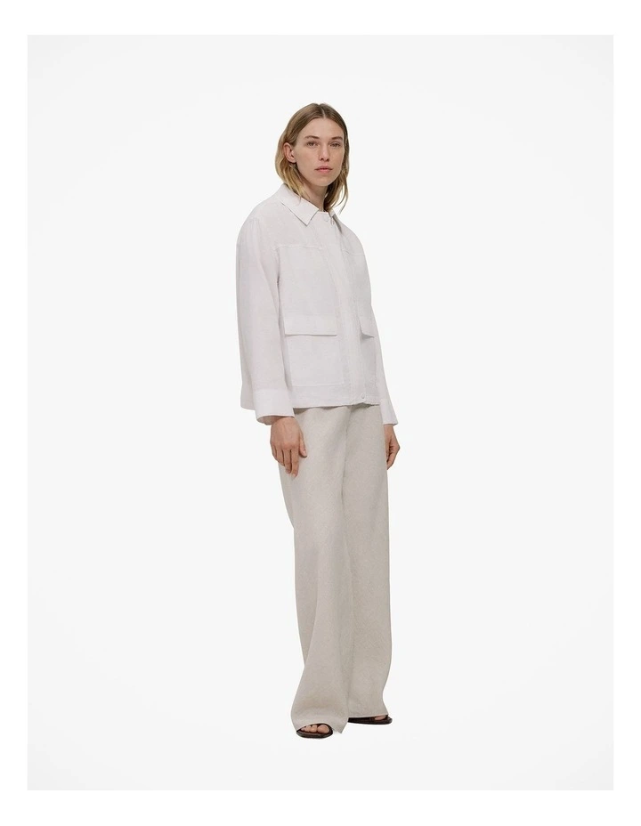 Linen Blend Panel Detail Jacket in White image 5