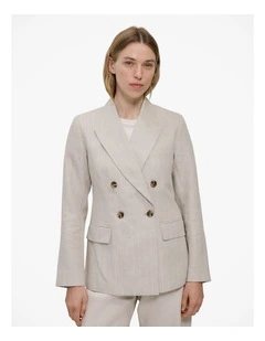 Linen Stripe Double Breasted Blazer in Flax