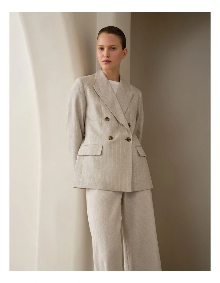 Linen Stripe Double Breasted Blazer in Flax image 2