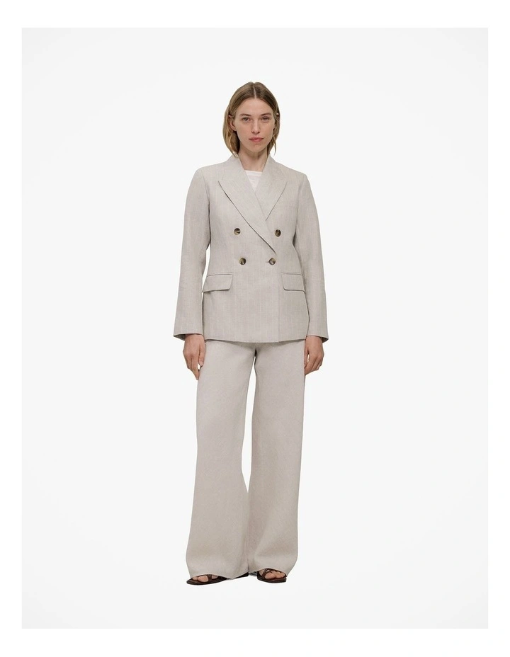 Linen Stripe Double Breasted Blazer in Flax image 3