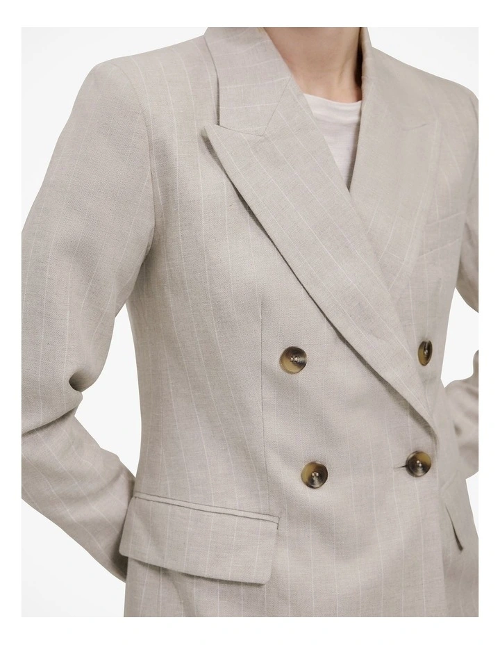 Linen Stripe Double Breasted Blazer in Flax image 4
