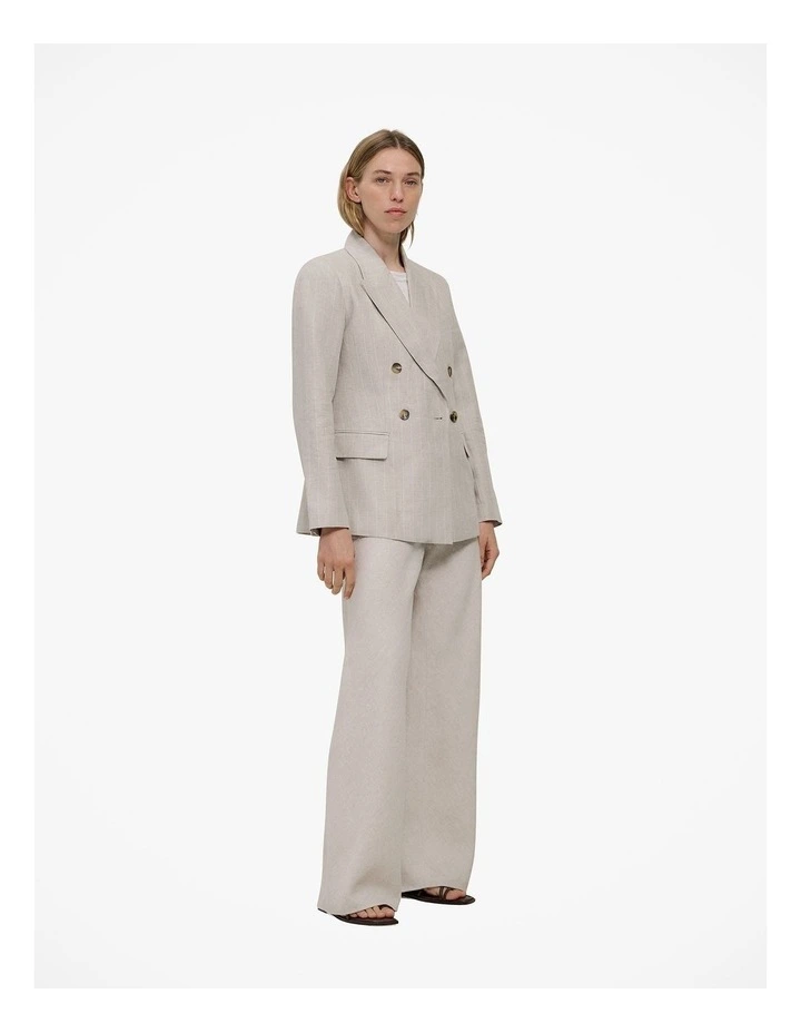 Linen Stripe Double Breasted Blazer in Flax image 5