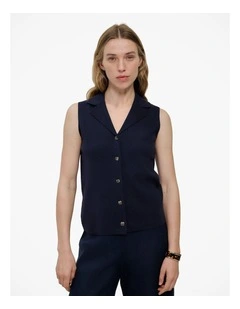 Cotton Cashmere Knit Vest in Night Sky