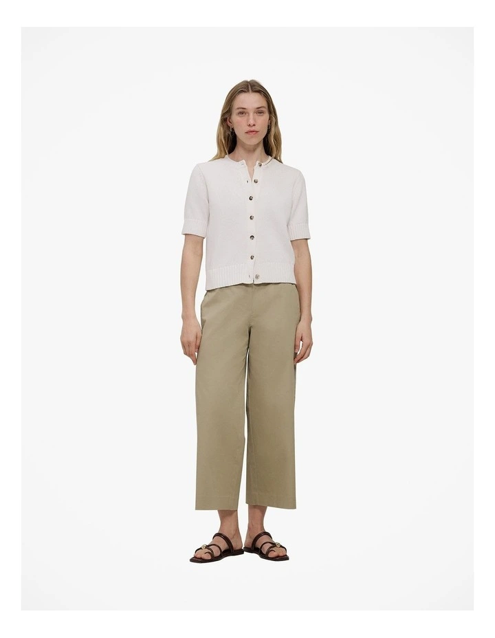 Cotton Knit Short Sleeve Cardigan in White image 2