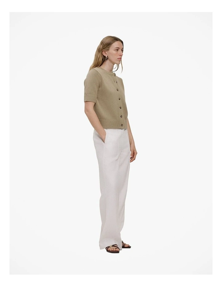 Cotton Knit Short Sleeve Cardigan in Olive Brown image 4