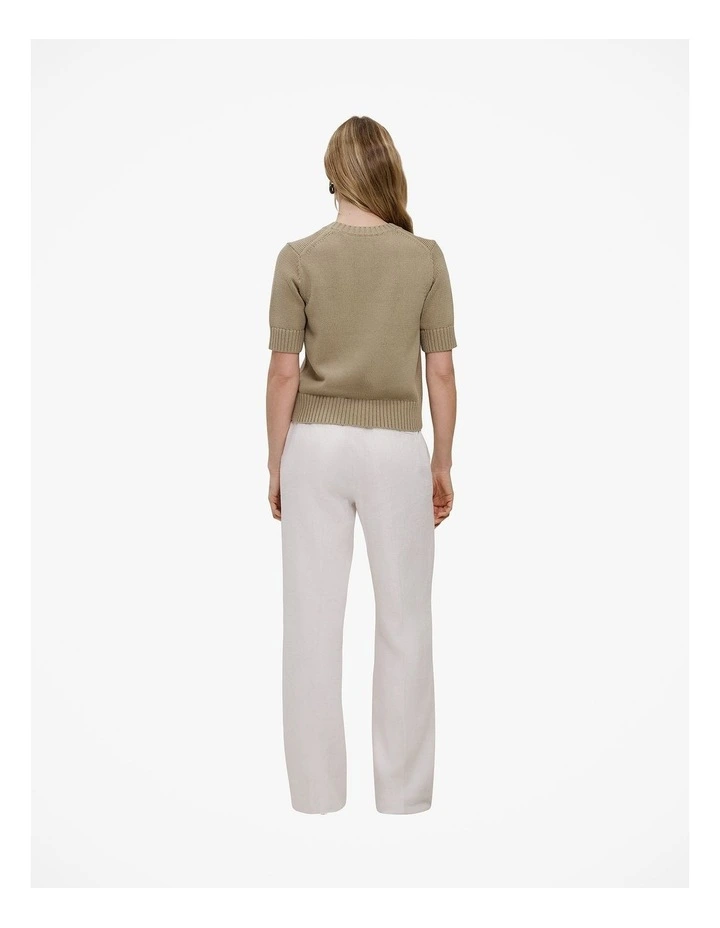 Cotton Knit Short Sleeve Cardigan in Olive Brown image 5