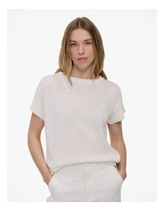 Linen Cotton Relaxed Knit T-shirt in White