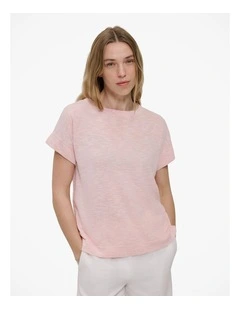Linen Cotton Relaxed Knit T-shirt in Blossom Pink