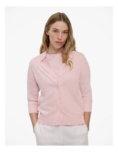 Linen Cotton Collared Cardigan in Blossom Pink